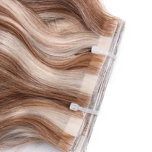 Extensiones de cabello humano remy ruso, rizo plano doble dibujado, 100g, piel invisible, trama de pu