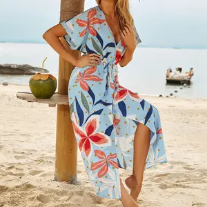 2021 kadın yaz tatili Maxi Kimono Swim seksi Kaftan elbise moda Bohemian plaj kapak Up