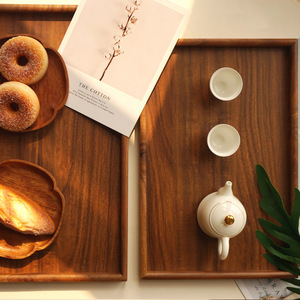 Plateau de service en bois de noyer GOODBYE 30x20cm, plateau de rangement élégant en bois massif pour la maison, le bureau, le thé, les fruits et les collations - Product Image 3