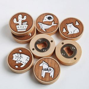 Creative Cartoon Pattern Natural Wood <b>Bottle</b> Opener Magnetic Fridge Decoration Beer <b>Bottle</b> Opener Souvenirs Gift - Product Image 2