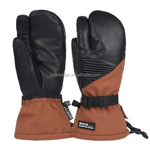 High Quality Custom Leather Snowboard Glove For Skiing Snowmobile Leather Ski Mitten Touchscreen Thinsulate Gloves Warm