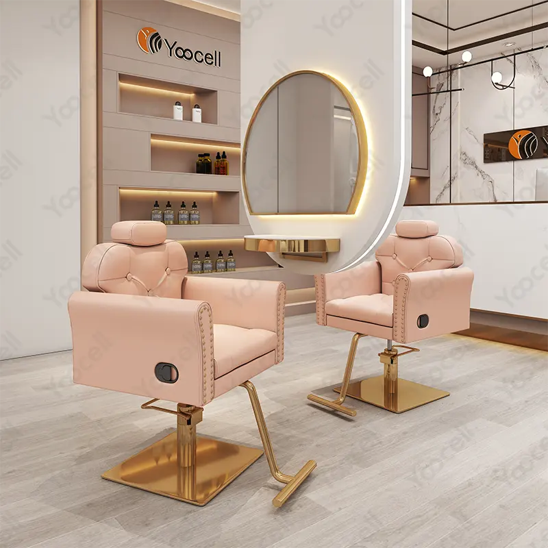 Yoocell новый дизайн с заклепками, стулья для салона красоты с золотой кнопкой, парикмахерское кресло для парикмахерской, розовый стул для укладки