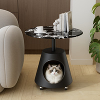 Table d'appoint moderne en métal et verre trempé, table de chevet pour chambre à coucher, nouveau nid pour chat créatif et amovible