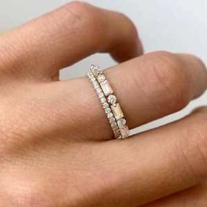 Cincin keabadian elegan cincin emas 14k perak murni polos dapat ditumpuk cincin baguette berlian cantik - Product Image 4