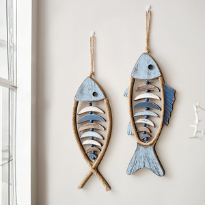 Décoration murale en bois en forme de poisson tridimensionnel de style méditerranéen pour la maison, les chambres d'hôtel, les couloirs et les entrées - Product Image 1