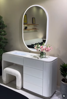 Commode de chambre moderne en MDF blanc avec miroir éclairé par LED, meuble coiffeuse, service OEM
