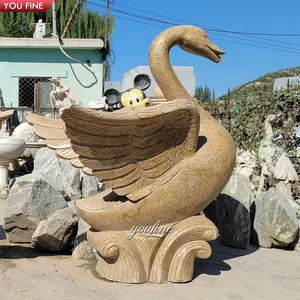 手工雕刻生动的天然石材大理石天鹅雕塑出售