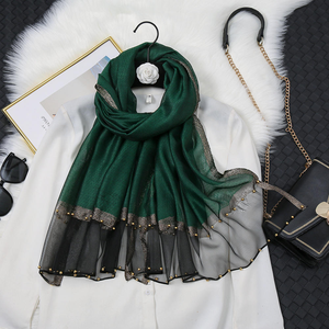 ผ้าพันคอฮิญาบมุสลิมผ้าชีฟองสไตล์ชนเผ่าสุดหรูขอบสีทองระบายอากาศได้ทุกฤดู - Product Image 2