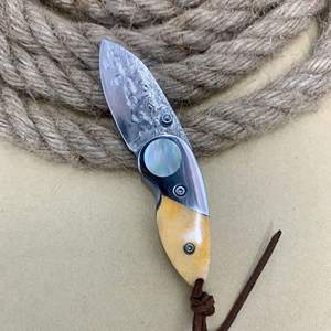 سلسلة مفاتيح صغيرة بنمط سحابي ، سكين جيب فولاذية محمولة للرجال من دمشق مع ترصيع أم اللؤلؤ تصنعه بنفسك من الشركة الأصلية - Product Image 4