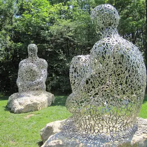 Statue de jardin en métal, en acier inoxydable, maille, fil de lettre, Sculpture humaine à vendre