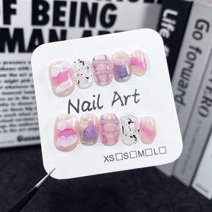 <span class=keywords><strong>Uñas</strong></span> Postizas <span class=keywords><strong>Cortas</strong></span> Cuadradas Hechas a Mano, Diseño Kawaii de Muñeco de Nieve, Alce y Árbol de Navidad, para Mujeres y Niñas, Manicura Festiva - Product Image 5