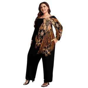 fall 2022 hot sale polyester cotton polynesian rompers plus size women's clothing custom elegant one shoulder samoan jumpsuits