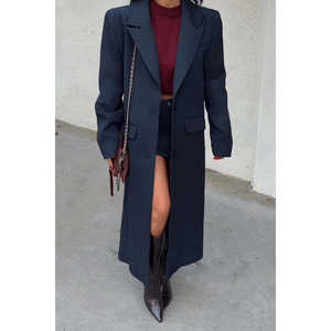 Blazer bleu marine pour femme, boutonné sur le devant, avec poches, léger, respirant, doublure en nylon réversible pour l'automne et l'hiver - Product Image 5