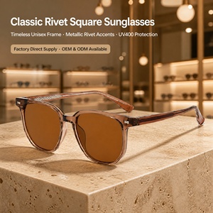 Lunettes de soleil polarisées carrées à monture intégrale pour femmes et hommes, style rétro classique avec rivets, monture légère, protection UV400, idéales pour la conduite, personnalisables - Product Image 1