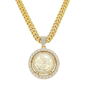 Colgante de moneda mexicana de 50 pesos giratorio con diamantes de imitación estilo Punk para hombre con cadena de Hip Hop collar de cadenas de moda - Product Image 5