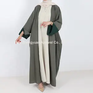 Elegante Kimono Abaya Abierto Con Solapa Abertura Manga Nueva Alta Calidad Dubai Mujeres Vestido Musulmán Venta al por mayor Ropa Islámica