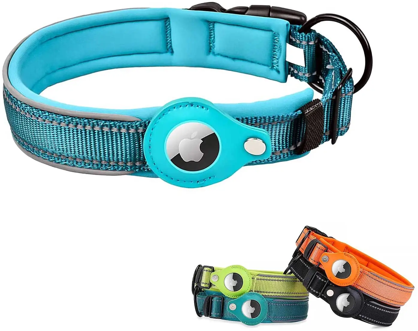 Amazon Hot Sale Airtag Reflective Nylon GPS Dog Collar, High-quality Luxury Lining Dog Collar Metal Buckle