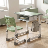 Ensemble bureau et chaise d'étude pour étudiants avec cadre incurvé et siège ergonomique réglable en hauteur pour salle de classe