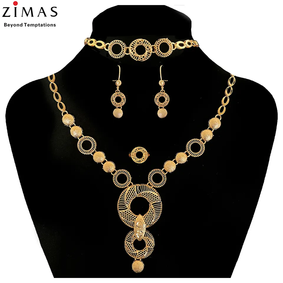Zimas – collier et Bracelet en cuivre plaqué or africain dubaï, accessoires de mariage, ensemble de bijoux de mariée