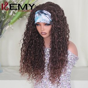 KEMY HAIR Perruques tressées synthétiques pour femmes Perruque noire droite avec bandeau et extension de cheveux fabriquée à la machine <span class=keywords><strong>Nu</strong></span> Locs - Product Image 5