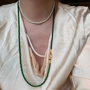2024 nuevo collar de cuentas de piedra de Calcedonia verde Natural apilado largo de lujo ligero para joyería de mujer - Product Image 3