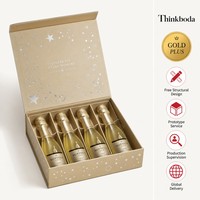 Boîte cadeau miniature personnalisée pour 4 bouteilles de champagne, pack de fête, champagne or perle, carton avec emballage en feuille d'aluminium argentée