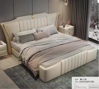 Lit King Size en Cuir Capitonnée, Mobilier de Chambre de Luxe pour Villa, Vente Directe Usine