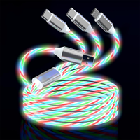 Cable de Carga Rápida 3 en 1 con Luces LED RGB para Coche y Teléfono, con Conectores 8pin/Type-C/Micro USB, para Impresora y Más