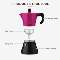 Kingze Premium Trendy Moka Cafetière Aluminium Cuisinière Espresso Percolateur Cafetière Portable 3/6 Tasses Italienne Moka Pot