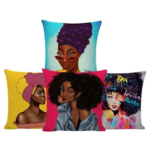 Funda de cojín de melanina Africana Black Girl Lady Beautiful Women Funda de almohada