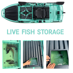 Kayak Modulare Superiore per Pesca in <span class=keywords><strong>Mare</strong></span>, 1m di Larghezza, 3m di Lunghezza, con Propulsione a Pedale, per 1 Persona, in HDPE, con Grande Vasca per Pesci Vivi - Product Image 4