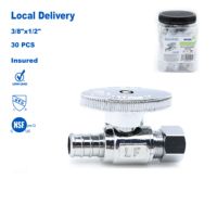 Robinet d'arrêt droit KING SMART 1/2" PEX x 3/8" OD en laiton sans plomb, 1/4 de tour, chromé, certifié CUPC NSF (Livraison gratuite aux États-Unis et au Canada)