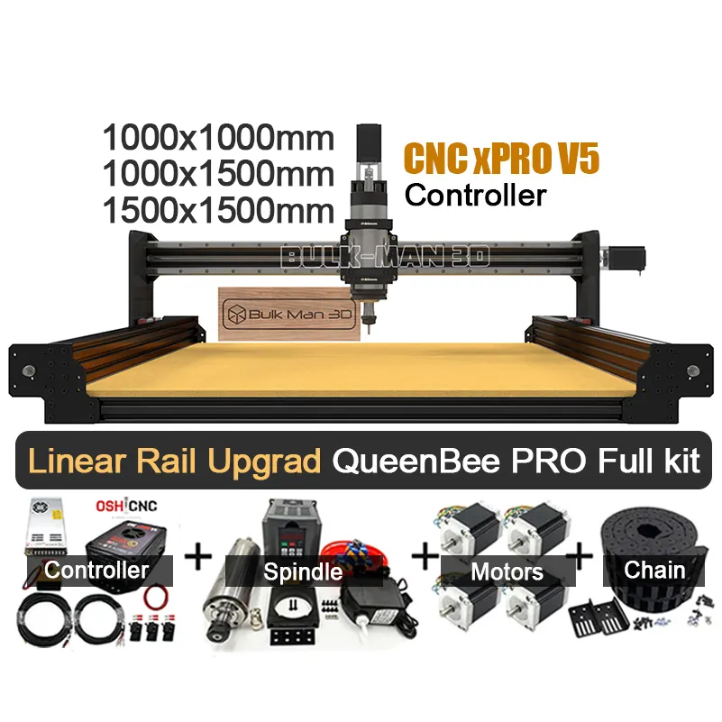 QueenBee PROCNCウッドルーターフルキット木材切断機 (CNC xPRO V5コントローラー付き) 4 aixsリニアCNCルーターアップグレード