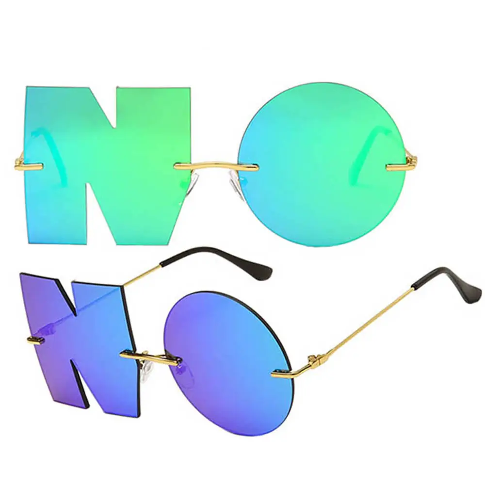 Letter NO Party Rimless Irregular Design Sunglasses For Men Women UV400 Streetwear Eyewears Eye Sun Glasses Mirror Eyeglasses