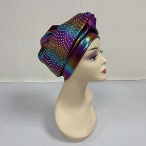 Diadema de poliéster africana con diamantes de imitación para <span class=keywords><strong>mujer</strong></span>, novedad de moda de Aso Oke nigeriano, negocios de playa, deportes, superventas de la última, del 2017 - Product Image 6