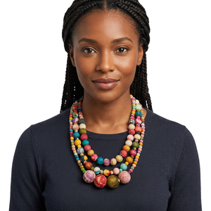Multilayer Eco Friendly Fabric Beaded Necklace Colorful Ball Shape Unisex Bohemia Style Statement Jewelry - Product Image 2