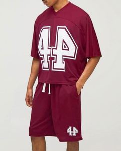 ชุดเสื้อฮอกกี้ทรงบ็อกซี่ตาข่ายสีเบอร์กันดีขนาดใหญ่พิเศษ ไซส์ 44 พร้อมกางเกงขาสั้น ชุดวอร์มฟุตบอลทรงแบ็กกี้ - Product Image 1