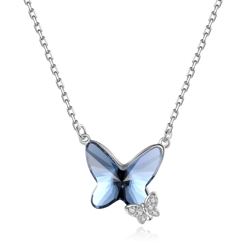 925 sterling silver necklace butterfly pendant Natural crystal simple everything clavicle chain