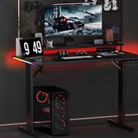AJUNION Bureau de jeu de 55 pouces avec lumières LED Bureau d'ordinateur Surface en fibre de carbone en forme de T Stations de travail de jeu Table de jeu pour la maison