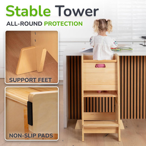 Torre de Cocina para Niños Pequeños Personalizada con Puerta Corredera y 3 Alturas Ajustables - Taburete de Cocina Completo para Niños Pequeños con Patas de Apoyo - Product Image 6
