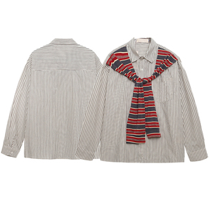 Deux chemises à manches longues avec des rayures verticales sur les épaules pour hommes, un ample et décontracté American High Street Color-block La - Product Image 1