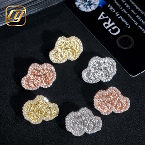 Boucles d'oreilles clous en moissanite et argent S925, style « Iced Out » avec pépites d'or et diamants en blocs irréguliers, pour hommes, bijoux Hip Hop - Product Image 1