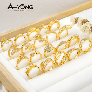 Anillos de Zirconia Fina de Lujo para Mujer, Venta al por Mayor, Elegantes Anillos Ajustables Chapados en Oro de 21k, Joyería para Eventos y Fiestas - Product Image 1