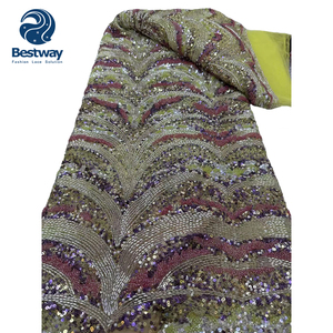 Bestway Thêu Màu Đen Ren Vải Hạt Với <span class=keywords><strong>Sequins</strong></span> Châu Phi Ren Thêu Lưới Ren Vải Cho Đảng - Product Image 5