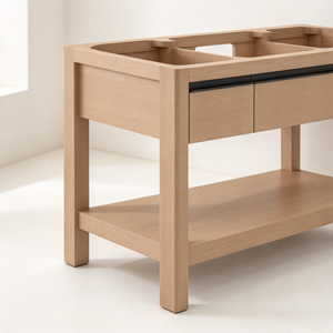 Meuble-lavabo contemporain en bois massif de buis, armoire de rangement sur pied, fournisseur en gros personnalisé - Product Image 3