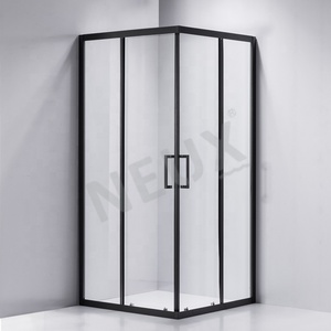 Boîtier de salle de bain en aluminium noir Coin simple Verre trempé Rectangle Porte coulissante Cabine de douche Chambre - Product Image 2
