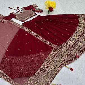 Lehenga Choli Indio Color Granate para Fiestas, con Bordado de Hilo, Detalles de Lentejuelas y Latkan Dupatta para Vestimenta Tradicional - Product Image 3