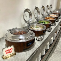 Pemanas Makanan Buffet Listrik Individual Round Chafing Dish dengan Jendela, Kompor Stainless Steel 6L 400W, Peralatan Dapur untuk Hotel