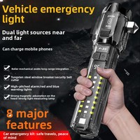 Nouvelle Lampe Torche Laser Blanche de Sécurité avec Marteau, Rechargeable, Étanche en ABS, Longue Portée, pour Extérieur et Urgences Automobiles, Zoom Rotatif, Double Lumière
