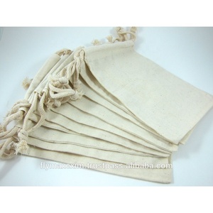 Wholesale <b>Small</b> Cotton Muslin <b>Drawstring</b> <b>Bags</b> Plain Tote Style with Letter Pattern Good Value for Money - Product Image 1